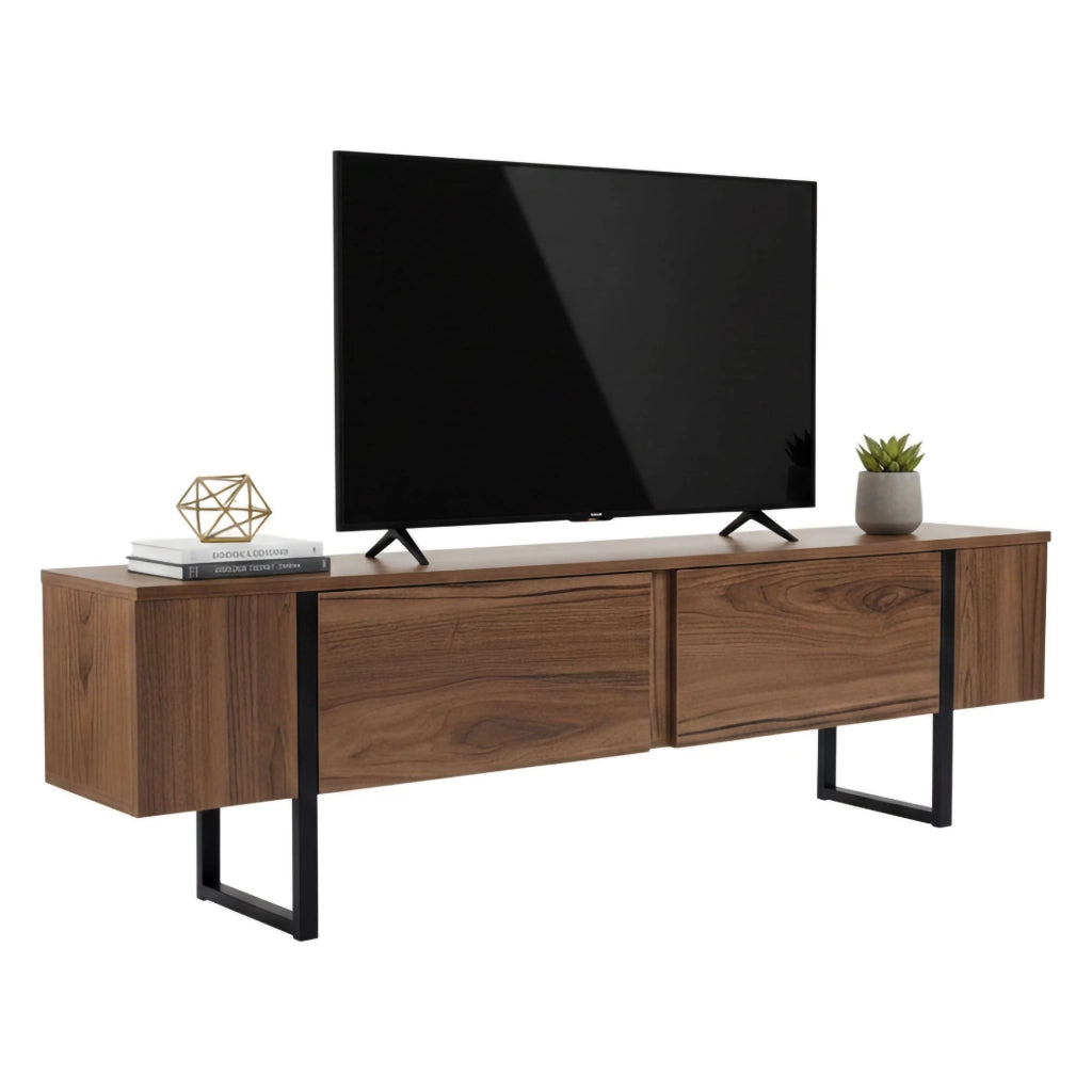 Mobile porta TV Tarquin, Credenza da soggiorno, Armadio basso per TV, Base parete attrezzata, 180x30 h50 cm, Noce e Nero
