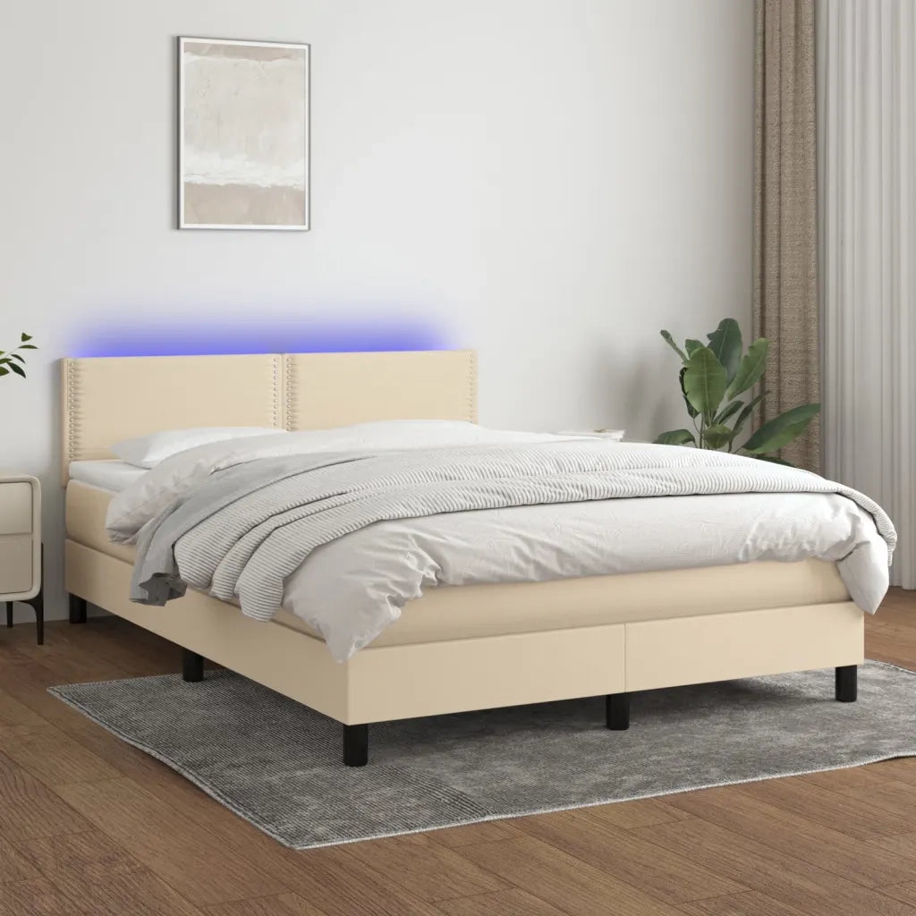 Letto a Molle con Materasso e LED Crema 140x200 cm in Tessuto 3133082