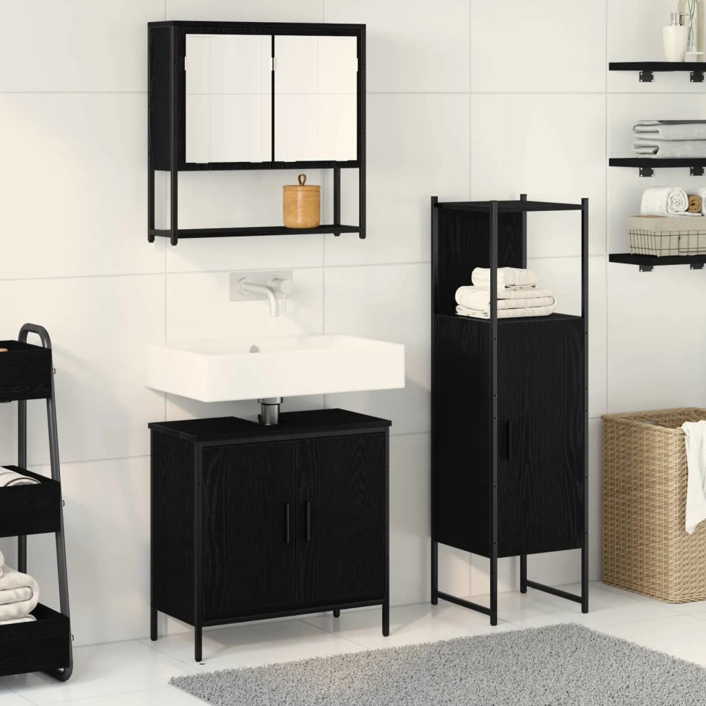 Set di mobili per il bagno 3 pcs Nero Legno multistrato 3334369
