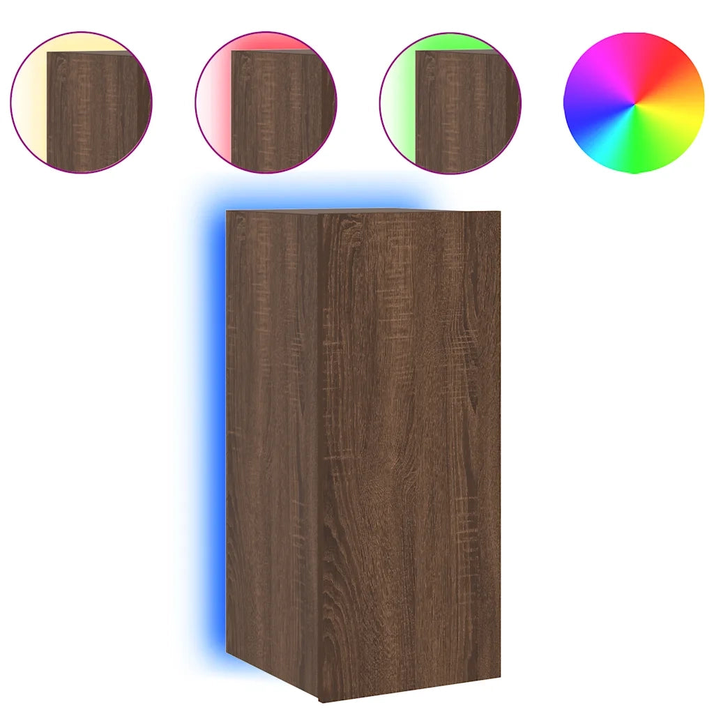 Mobile TV a Parete con Luci LED Rovere Marrone 30,5x35x70 cm 837244