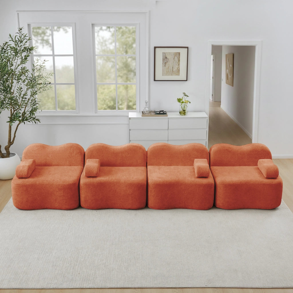 DIVANO modulare in velluto 384x98x70 cm arancione