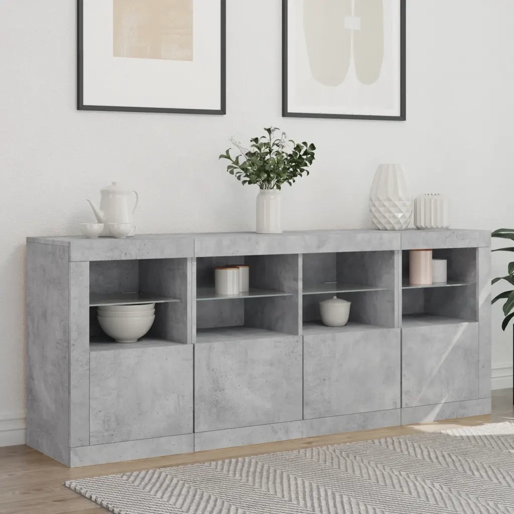 Credenza con Luci LED-Buffet-Armadio da cucina Grigio Cemento 163x37x67 cm