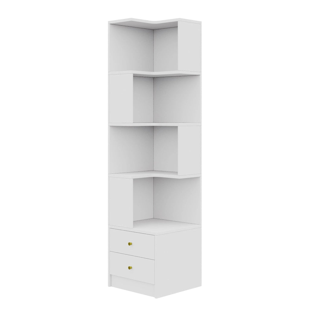 Libreria angolare a L con illuminazione LED controllabile da app, 45 x 43,5 x 180 cm, bianca