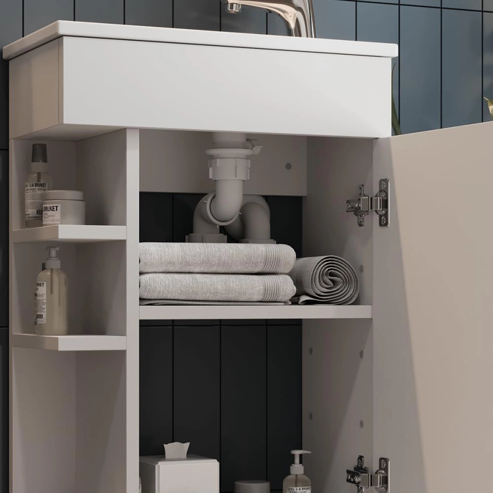 Set mobili bagno Amadeo, Bianco, 50 cm, composto da mobile sottolavabo e lavabo