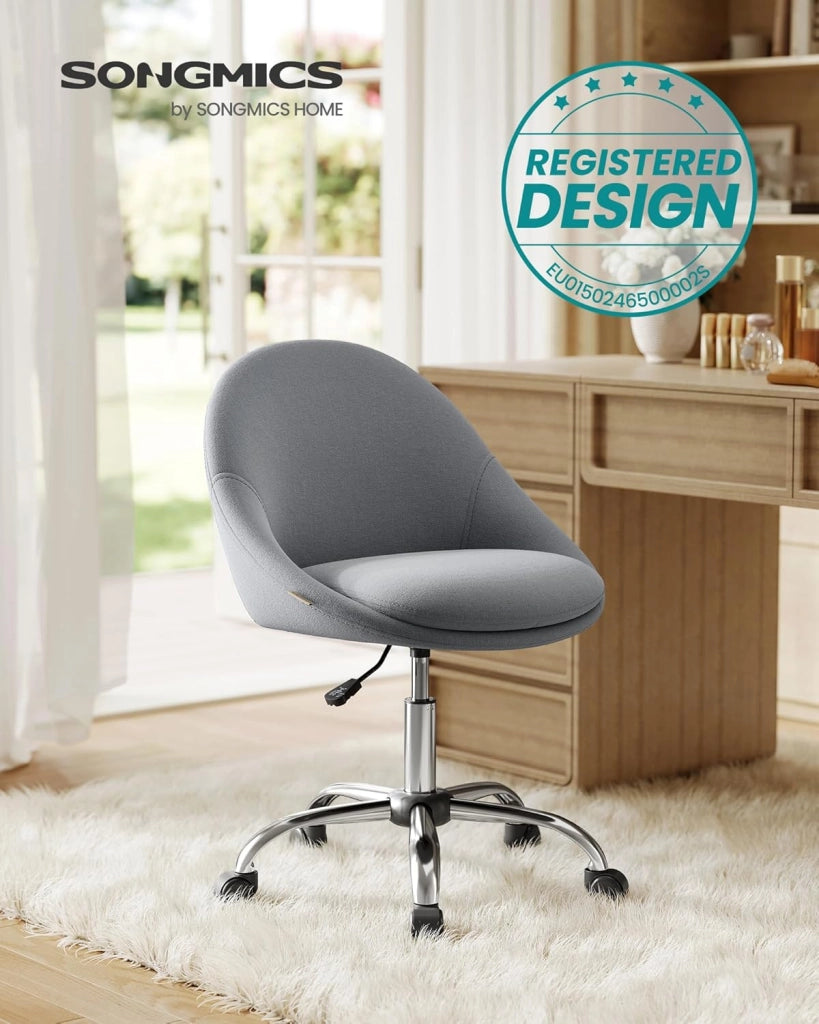 SONGMICS Sedia da Studio, Sedia Girevole di Cotone-lino, Poltrona da Scrivania Imbottita in Gommapiuma Regolabile in Altezza, Studio, Camera da Letto, Grigio Ardesia OBG020G05