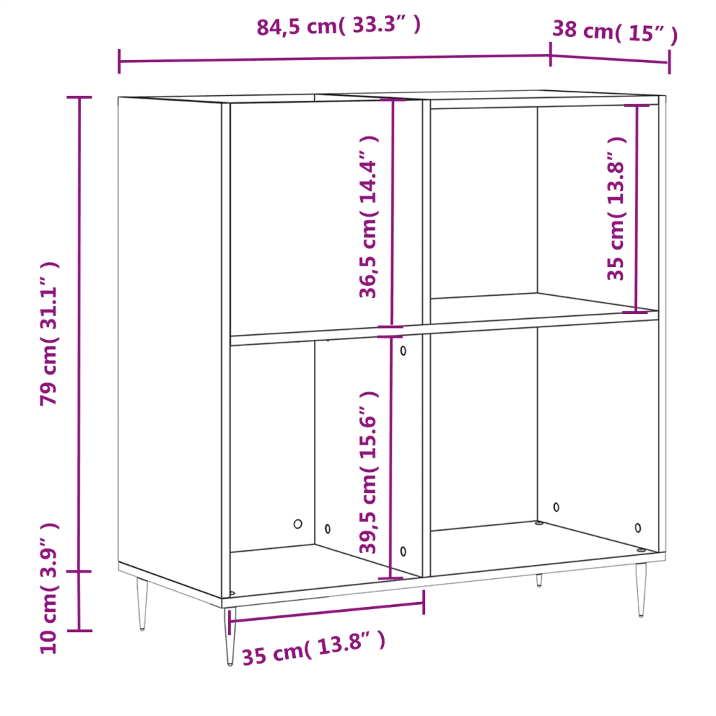 Mobile Porta Dischi Grigio Cemento 84,5x38x89 Legno Multistrato