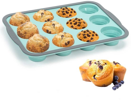 Forma per muffin in silicone con struttura metallica per 12 muffin - rivestimento antiaderente - BPA libero - forma per cupcakes/brownies - formato standard