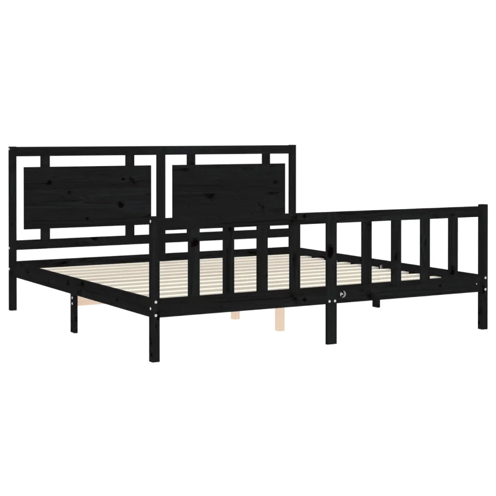 Letto matrimoniale | Letto per adulti | Giroletto con Testiera Nero 200x200 cm in Legno Massello