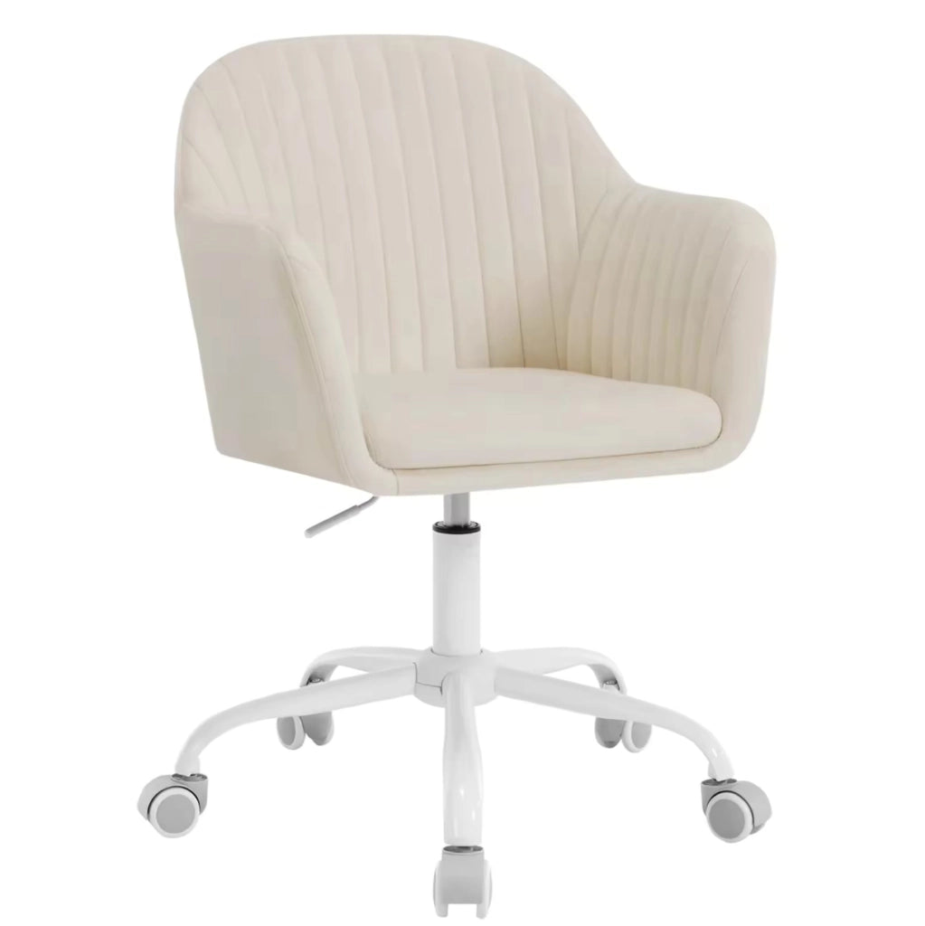 Sedia da ufficio ergonomica in velluto crema con ruote