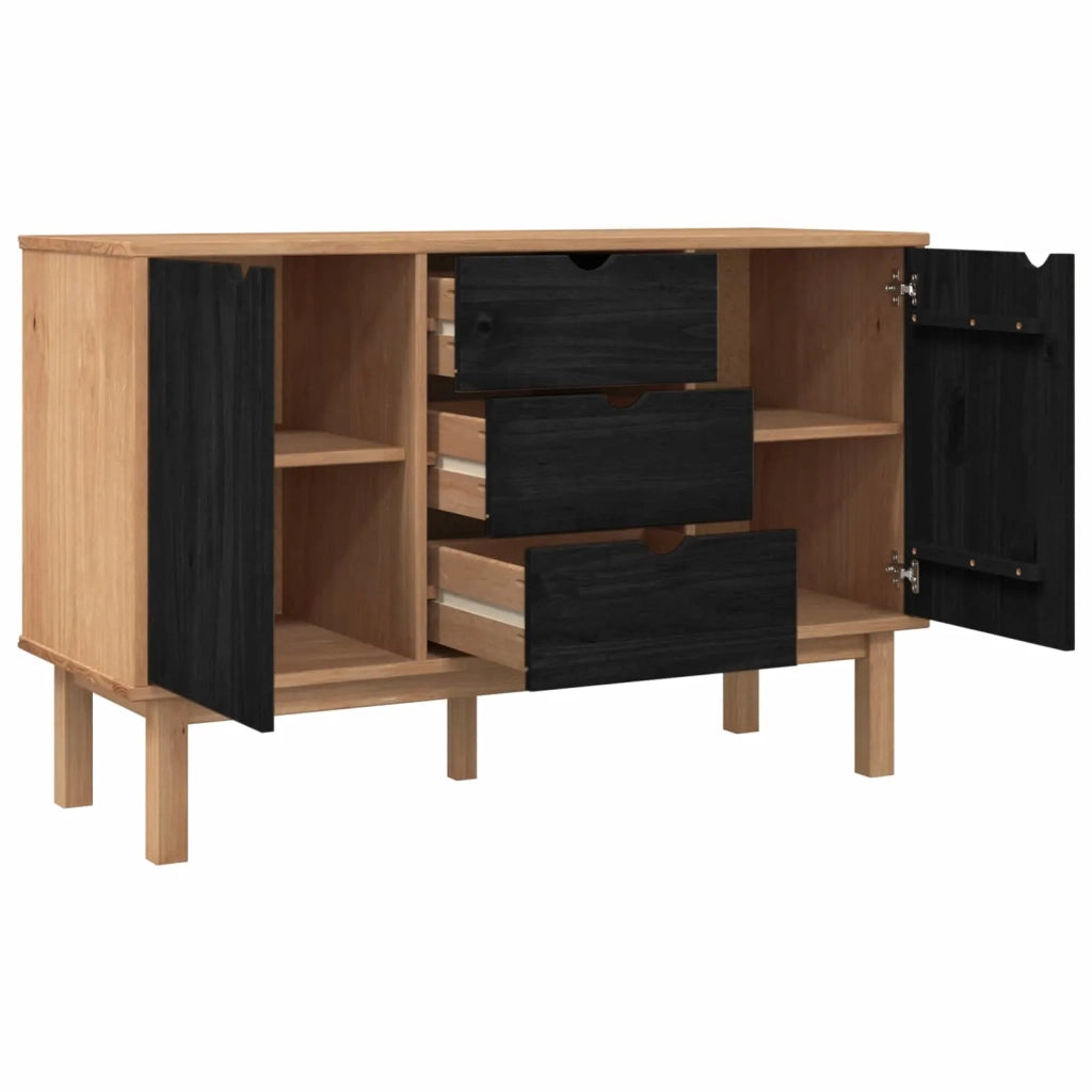 Credenza OTTA Nero 113,5 x 43 x 73 cm Legno Massello di Pino 42041753