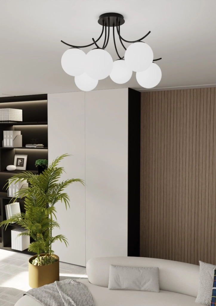 Lampadario Emibig Boston 6xE14 nero/opal in vetro 70cm