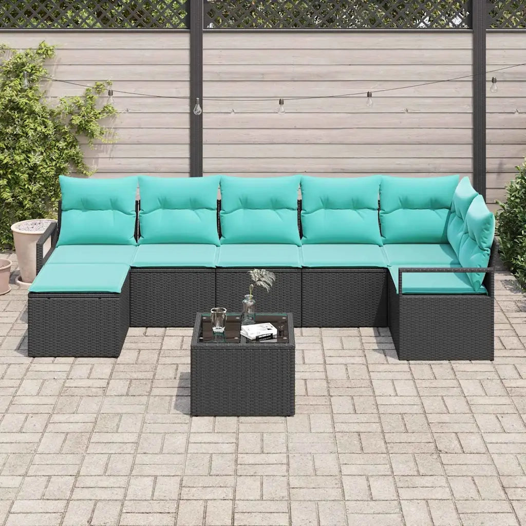 Set di divani con cuscino 8 pcs Nero polyrattan