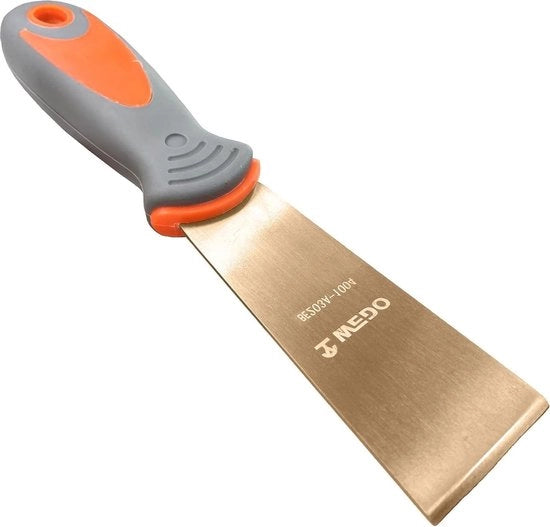 Spatola per pittori con stopmes 25 mm, schiuma rigida e sicura, raschiatore senza scintille, conforme a norma DIN, certificato BAM&FM, in rame di berillio, lunghezza 203 mm.