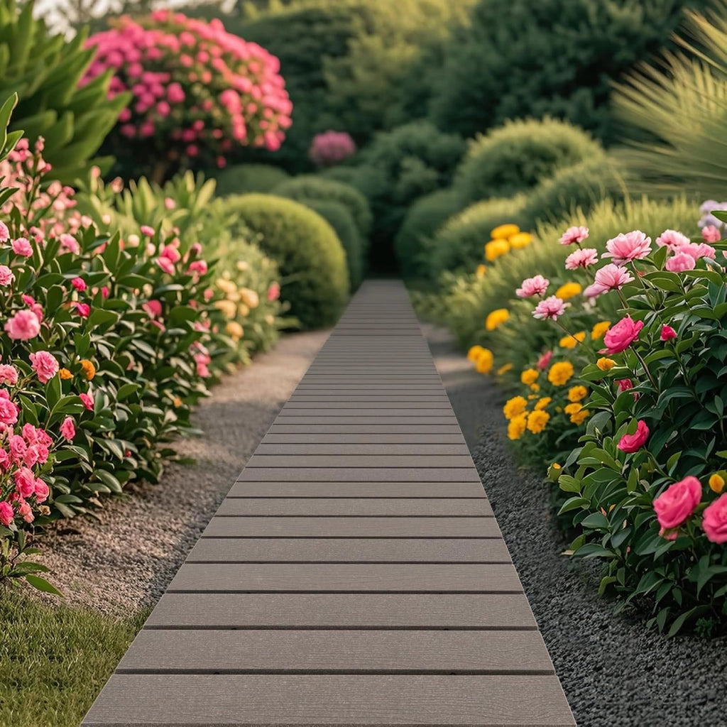 Percorso Giardino 242 cm, Passerella Dritta da Esterno con Connessione a Filo Metallico, Superficie Antiscivolo, Sentiero da Giardino Resistente alle Intemperie per Corti, Grigia