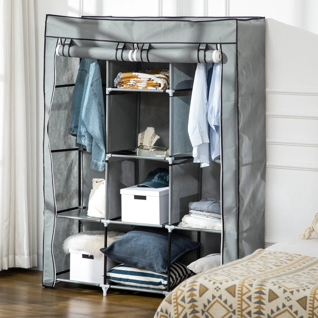 Armadio Pieghevole in Tela con Ripiani e Appendiabiti per Camera da Letto ¨C zephmum ¨C Grigio 125x43x162,5 cm