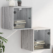 Comodini con Ante in Vetro 2pz Grigio Sonoma 35x37x35 cm 836473