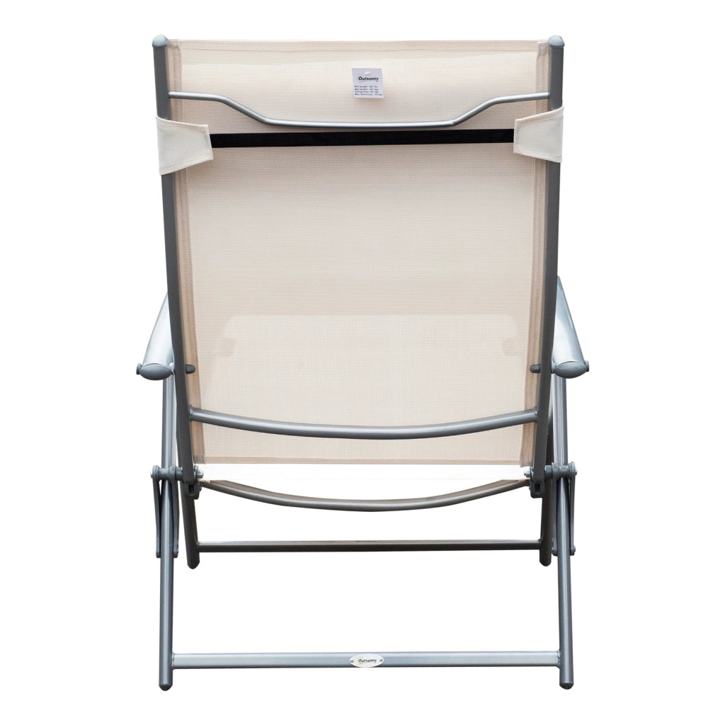 Poltrona Pieghevole da Esterno con Braccioli e Cuscino ¨C Zephmum ¨C Beige 137x63.5x100.5 cm