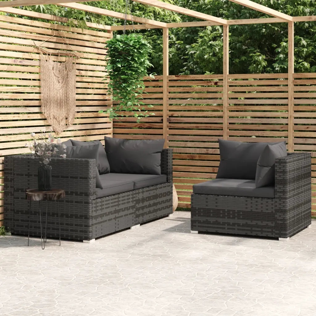 Set Divani da Giardino 3 pz | Set Salotto da Giardino con Cuscini in Polyrattan Grigio