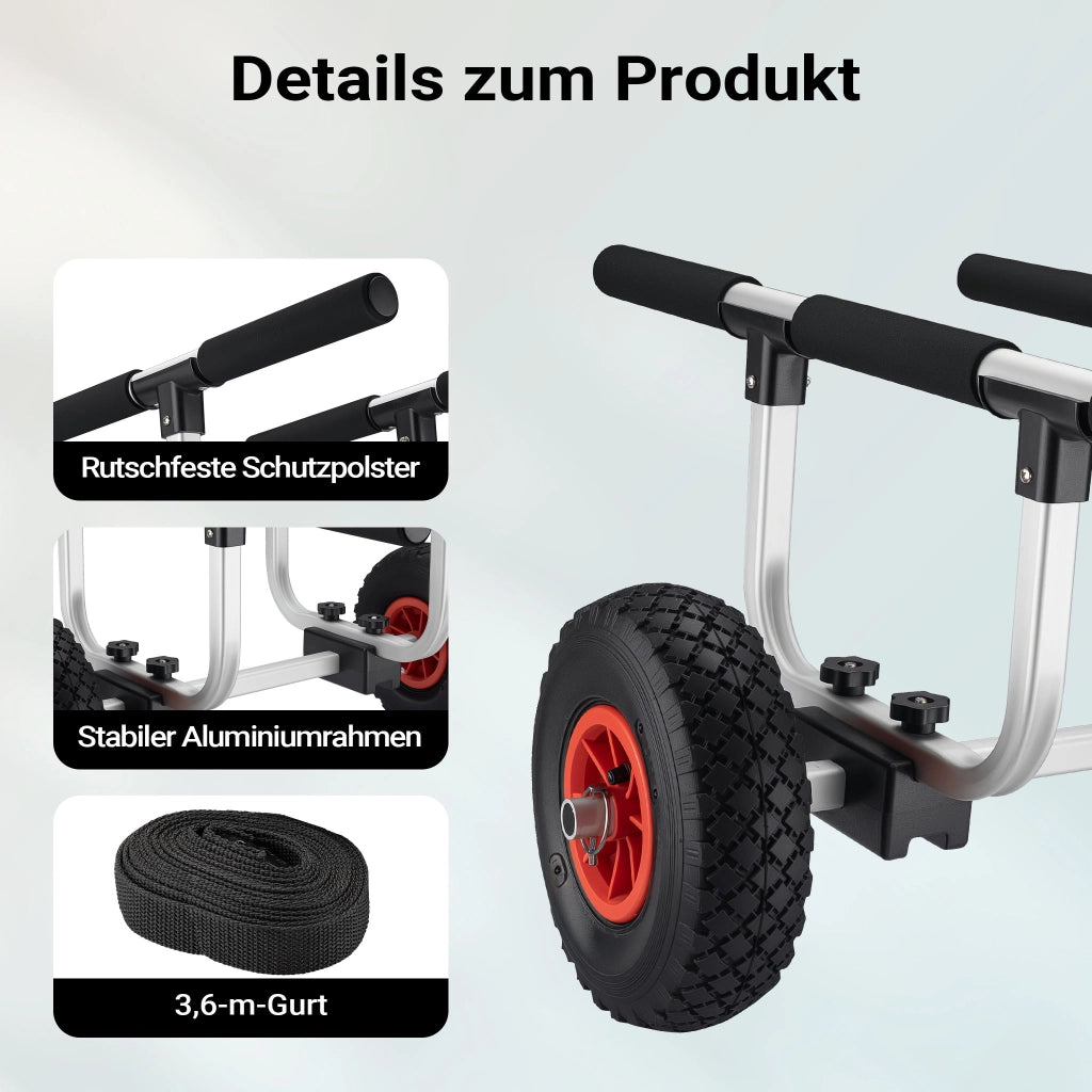 Carrello da trasporto per kayak In alluminio con pneumatici Ø 26 cm Larghezza regolabile Max 90 kg