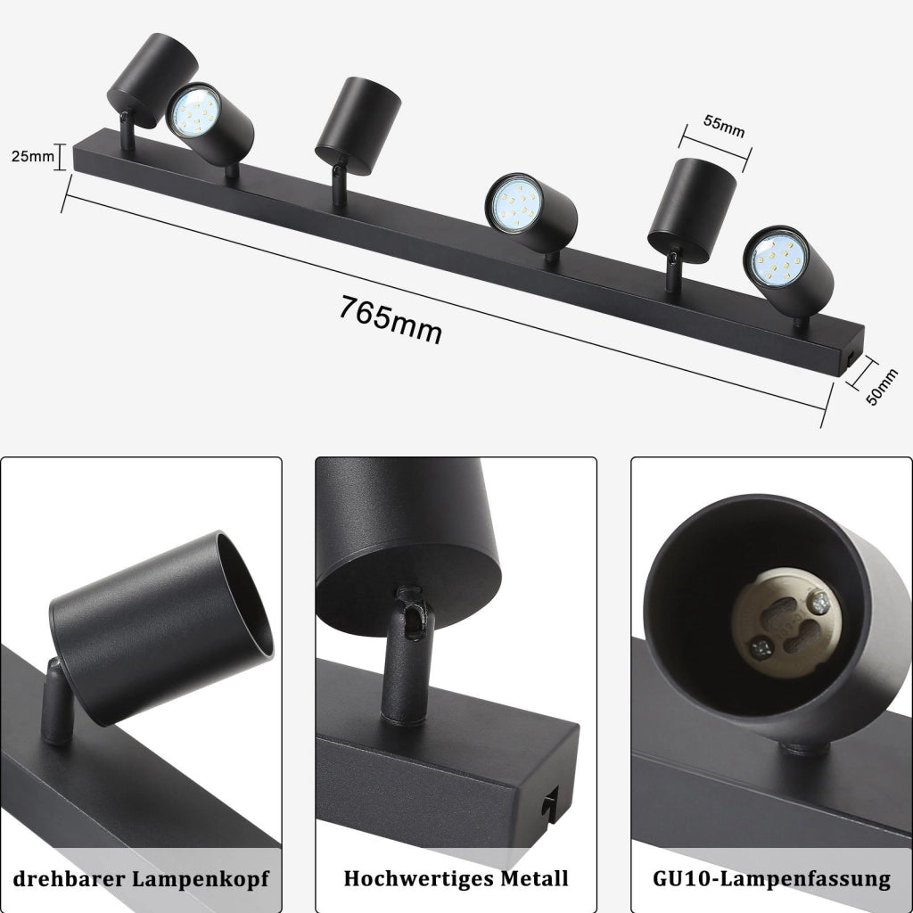 ZMH Faretto da soffitto LED neri orientabili 360° design industriale moderno per soggiorno camera