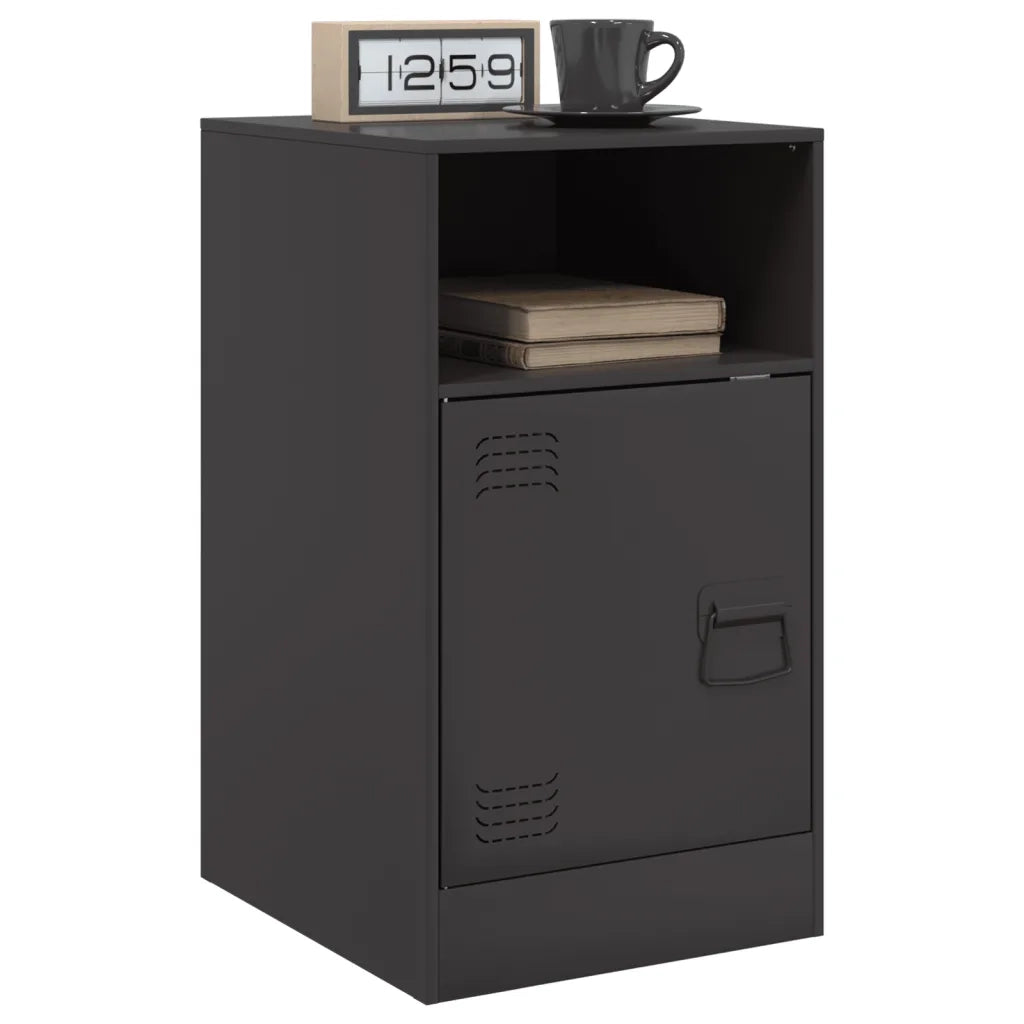 Set di 2 Comodini | Armadio da Notte | Mobiletto da notte Neri 34,5x39x62 cm in Acciaio