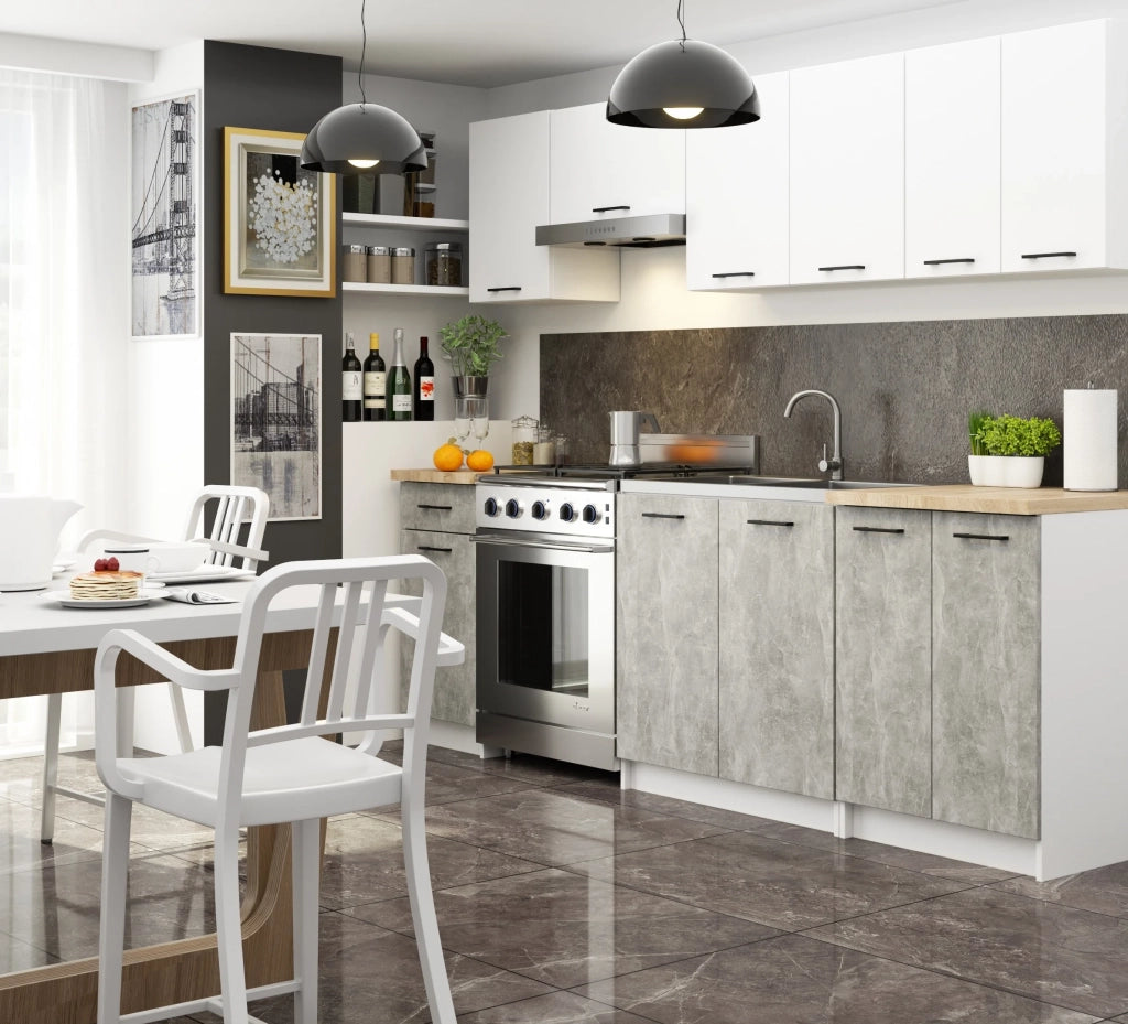 Mobile da cucina per incasso del forno AKORD S80 sistema OLIWIA Bianco 80 cm 2 ante inserto frontale Cemento 80x46x82 cm