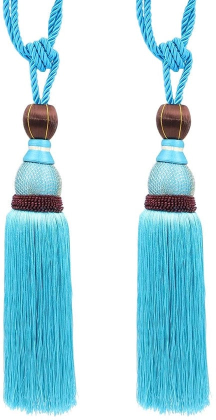 Set di Maniglie per Tende a Mano - 2 pezzi - Maniglie Decorative - Materiale Pluche/Polyester - Facili da Utilizzare - Lunghezza Totale 77 cm - Maniglie per Tende
