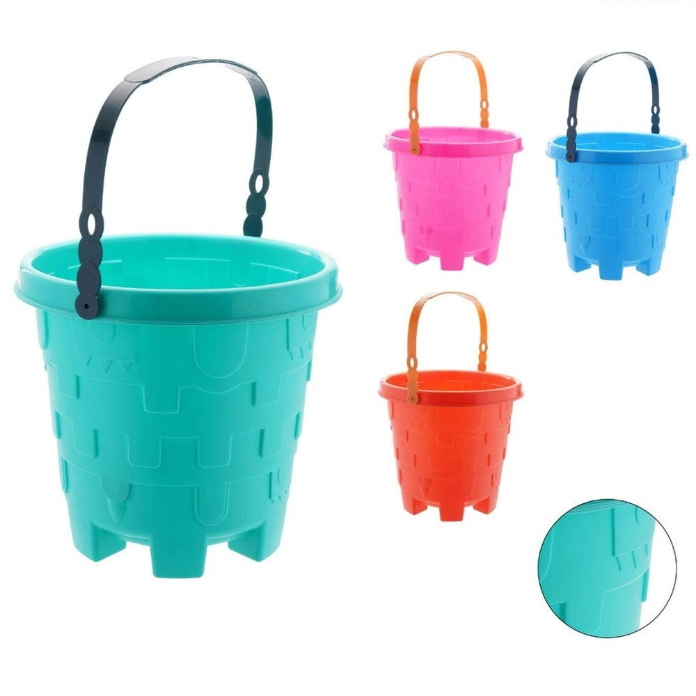 Trade Shop - Secchiello Da Spiaggia Secchio Con Motivo Castello In Plastica Colorata 18x18cm 618579 -
