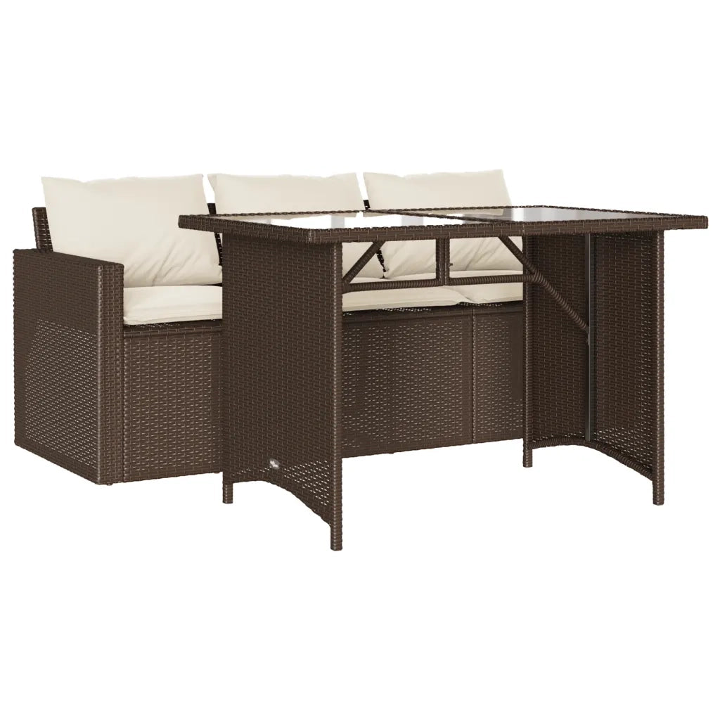 Set da Pranzo da Giardino 2pz con Cuscini in Polyrattan Marrone 366330
