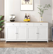 Madia 160x37x75 cm in MDF; 4 ante e 3 cassetti; ripiani regolabili; bianco e legno