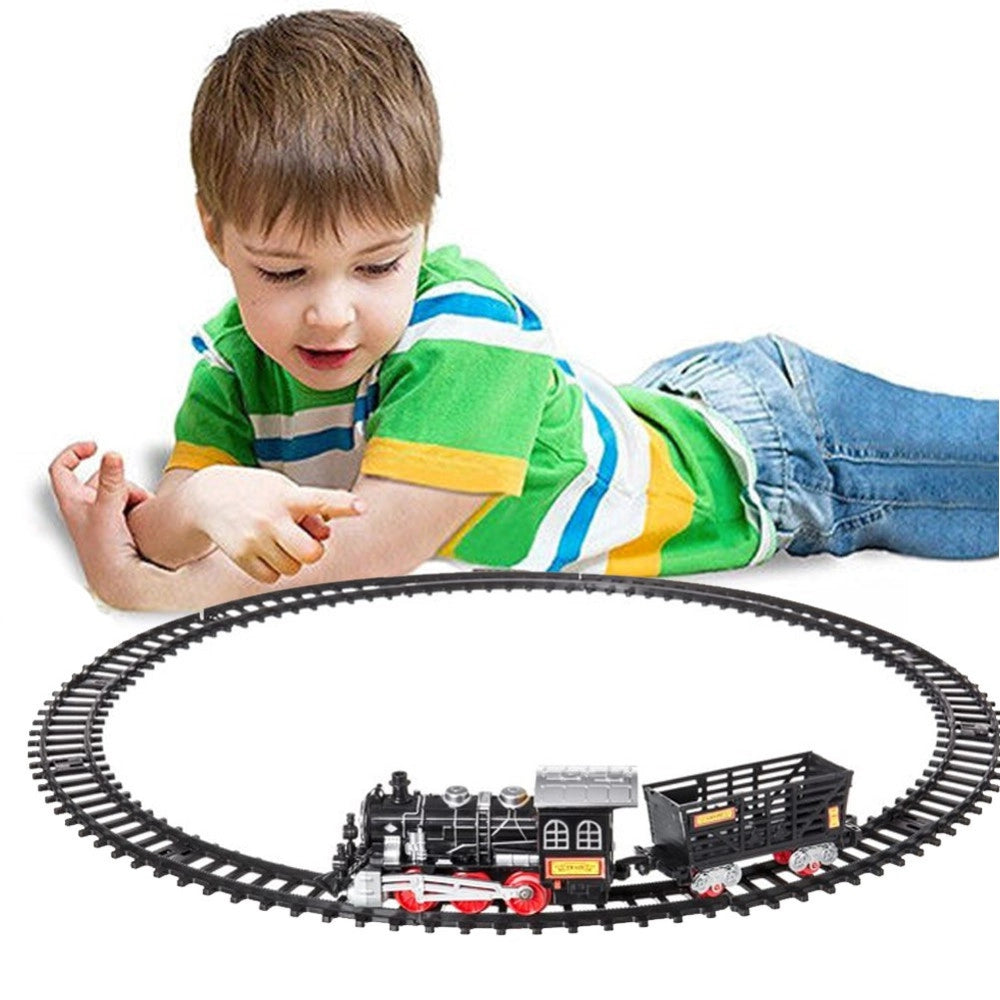 Trade Shop - Pista Treno Trenino Per Bambini 204cm Con Binari Locomotiva Vagone Luci E Suoni -
