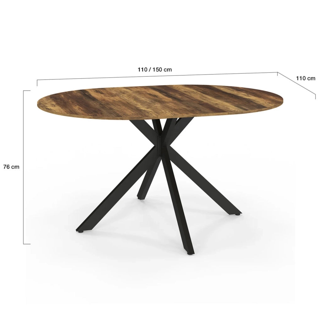 IDMarket - ALIX Tavolo da pranzo rotondo allungabile per 4-8 persone con gamba a ragno nera e piano in legno scuro HAWKINS 110-150 cm