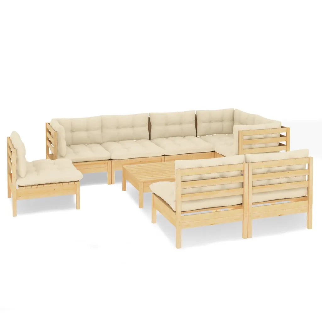 Set Divani da Giardino 9 pz con Cuscini Crema Massello di Pino 3096472