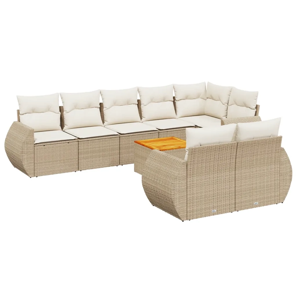 Set Divano da Giardino 9 pz con Cuscini Beige in Polyrattan 3257423