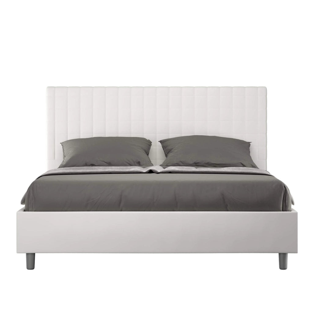 Letto matrimoniale king size senza rete imbottito 170x210 similpelle bianco Sunny