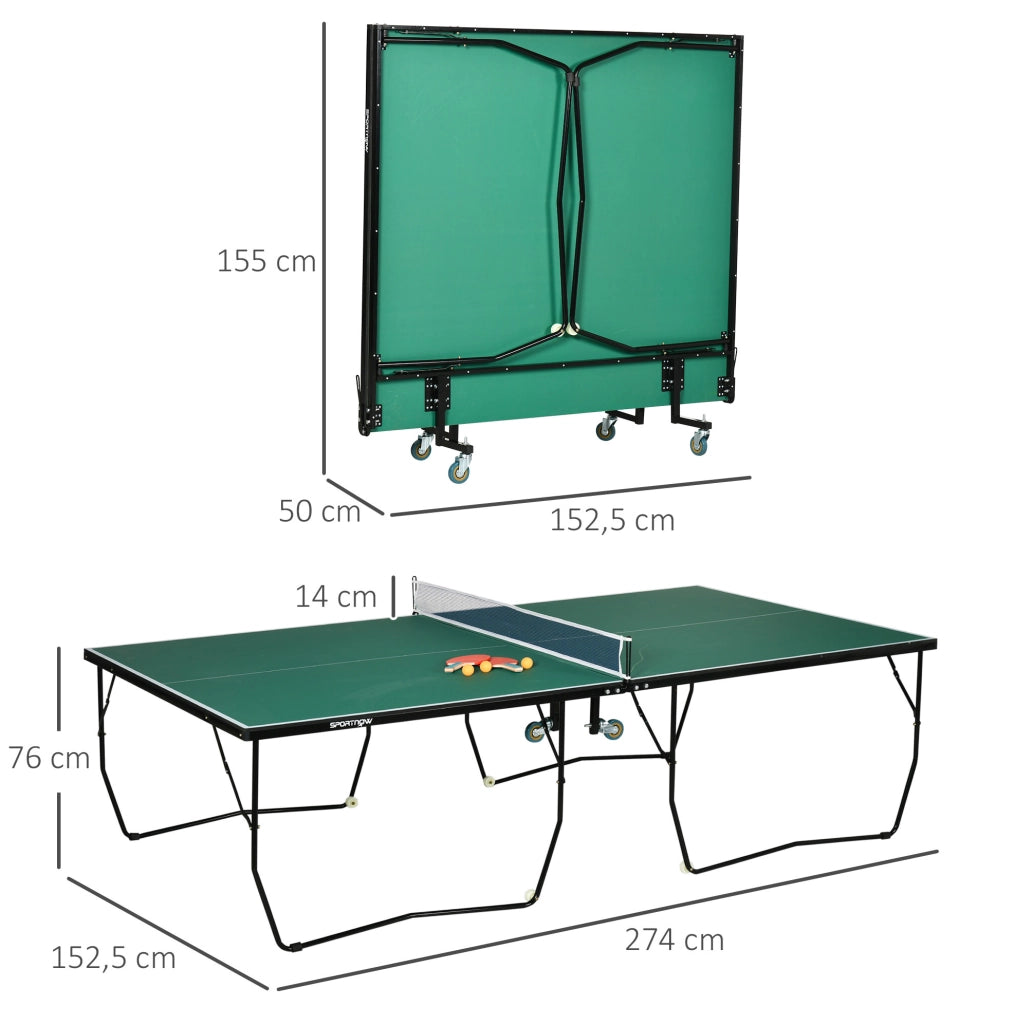 Tavolo da ping pong da interno pieghevole con ruote 274 x 152，5 x 76 cm verde