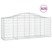 Cestini gabbioni recinzione a gabbia muro di contenimento ad arco 25 pezzi 200 x 50 x 80/100 cm ferro zincato argento 02_0040686