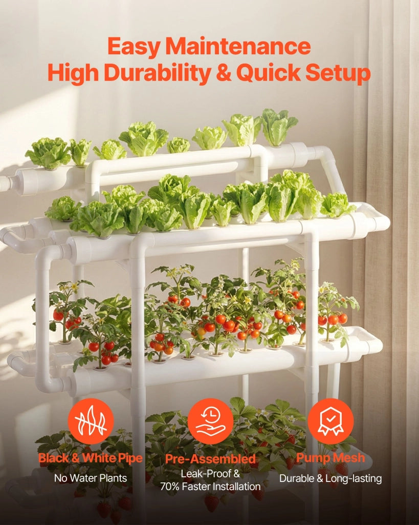 Kit Sistema di Coltivazione Idroponica 3 Livelli 90 Siti HX-90SE in UPVC con Irrigazione Temporizzata per Orto Interno e Giardino