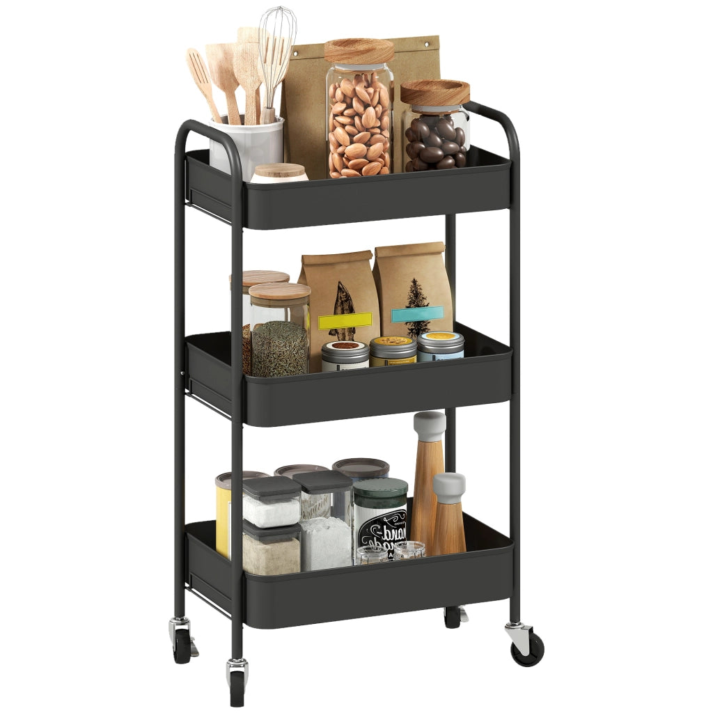 Carrello di servizio con 3 ripiani forati ¨C zephmum ¨C nero 45x30.6x79 cm