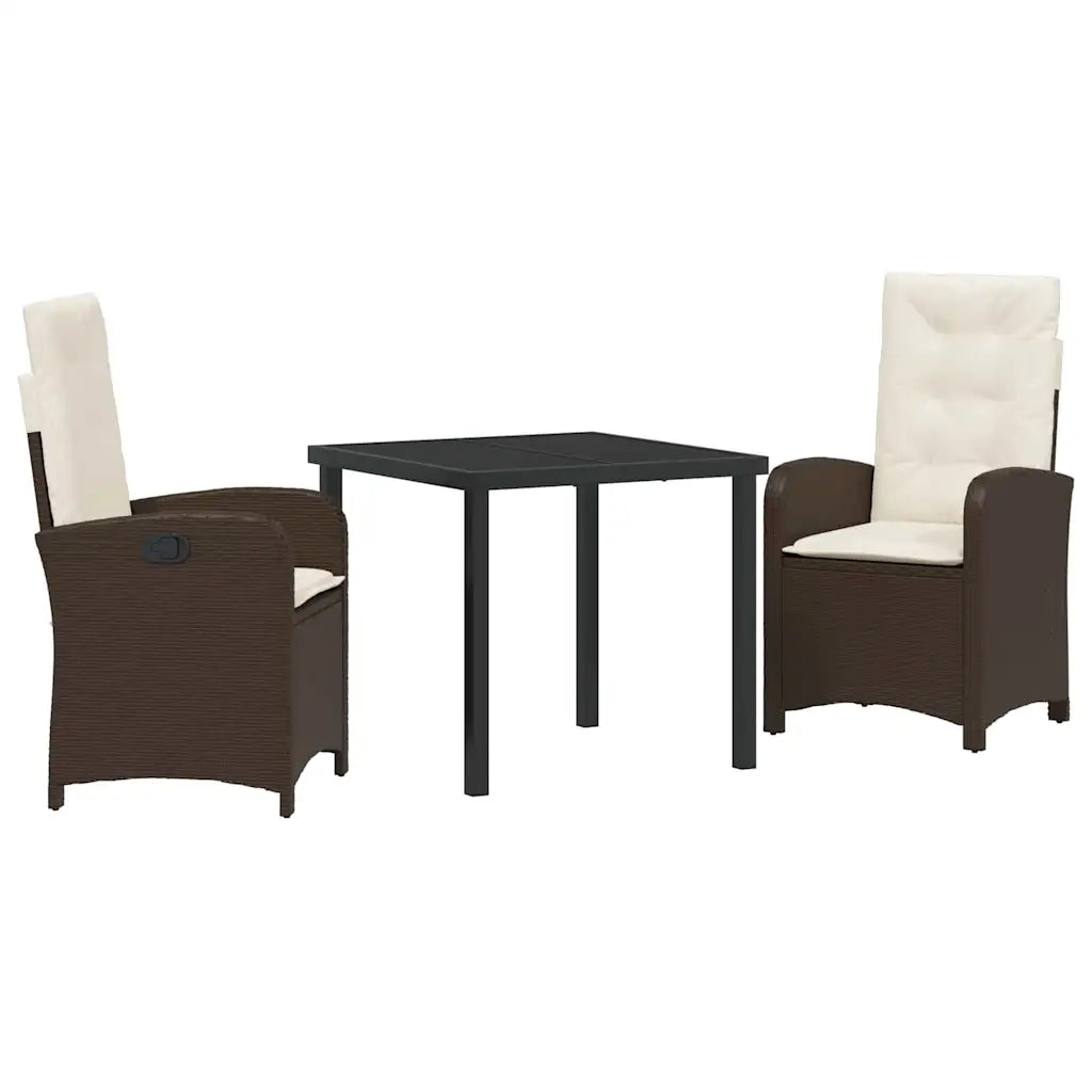 Set da Pranzo per Giardino con cuscino 3 pcs Marrone polyrattan 3380267