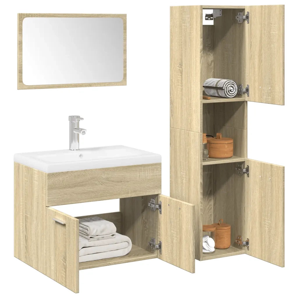 Set Mobili da Bagno 4 pz Rovere Sonoma in Legno Multistrato 3325005