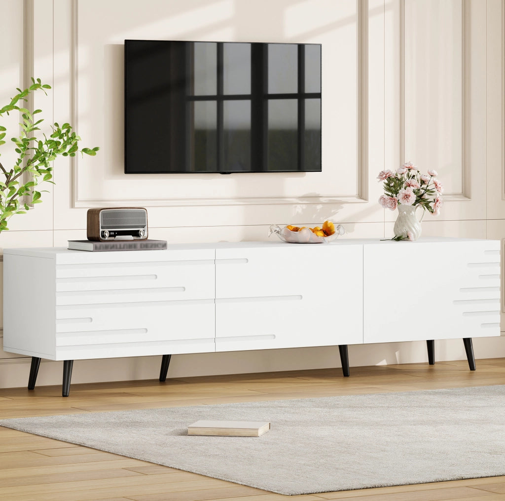 Mobile TV 180x40x48 cm con 3 ante a ribalta; grande capacità; MDF; bianco