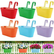 Set di 6 vasi in metallo appesi, 28 cm, vaso da giardino con gruccia rimovibile per balcone, giardino, 6 colori