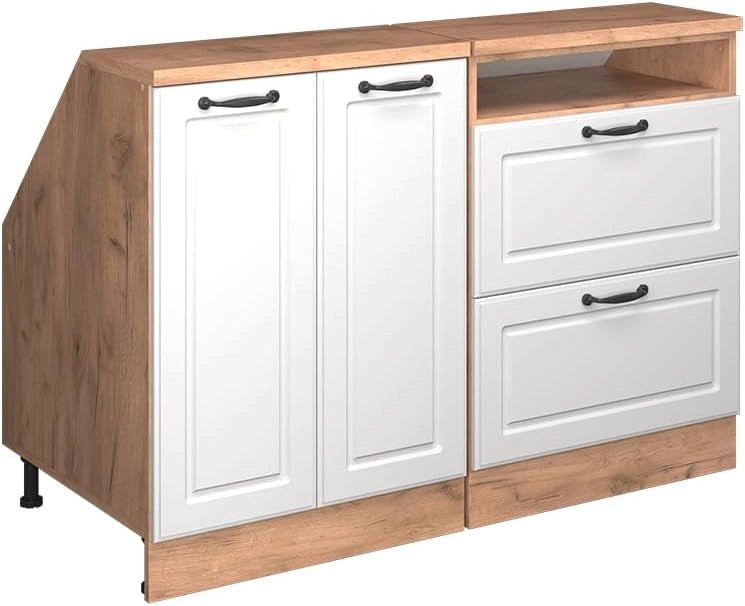 Set di mobili sottotetto Rion, Bianco casa di campagna, 120 cm Set di 2 carcasse armadio profondità 60 cm, adatto per il salvaspazio sotto tetti spioventi