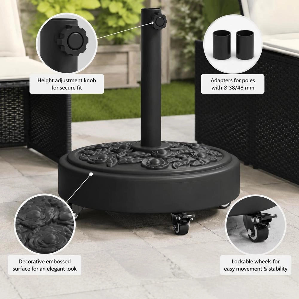 Parasol Base With Wheels For 38/48 Mm Pole, 27 Kg, Round