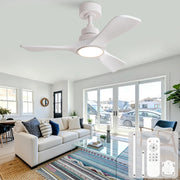 Ventilatore da soffitto bianco puro 36 pollici, 3 pale ad elica rinforzate in legno massello, motore DC reversibile silenzioso, design moderno