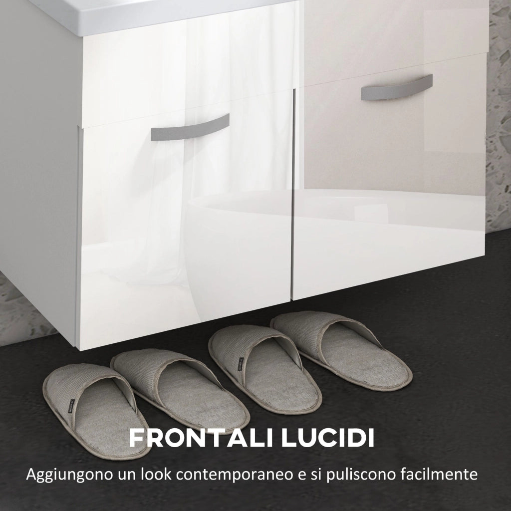 Mobile da Bagno Sospeso con Lavabo in Ceramica 61x40x50 cm Bianco Lucido