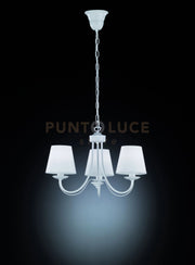 CORTEZ LAMPADARIO 3 LUCI METALLO BIANCO OPACO CON PARALUMI STOFFA BIANCA D. 45CM ATTACCO E14