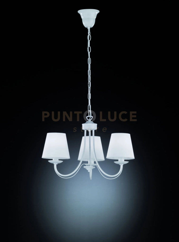 CORTEZ LAMPADARIO 3 LUCI METALLO BIANCO OPACO CON PARALUMI STOFFA BIANCA D. 45CM ATTACCO E14