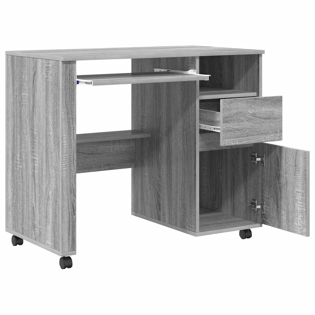 Scrivania | Tavolo da Ufficio con Ruote con cassetto Grigio Sonoma 91 x 50 x 77 cm